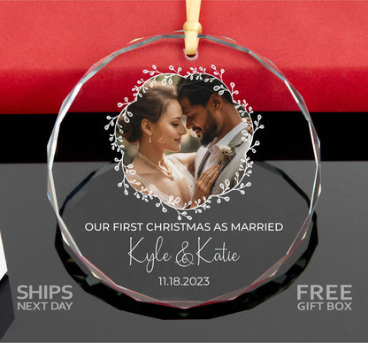 Personalized First Christmas Photo Ornament • Mr and Mrs Ornament • Engagement Gift for Couples