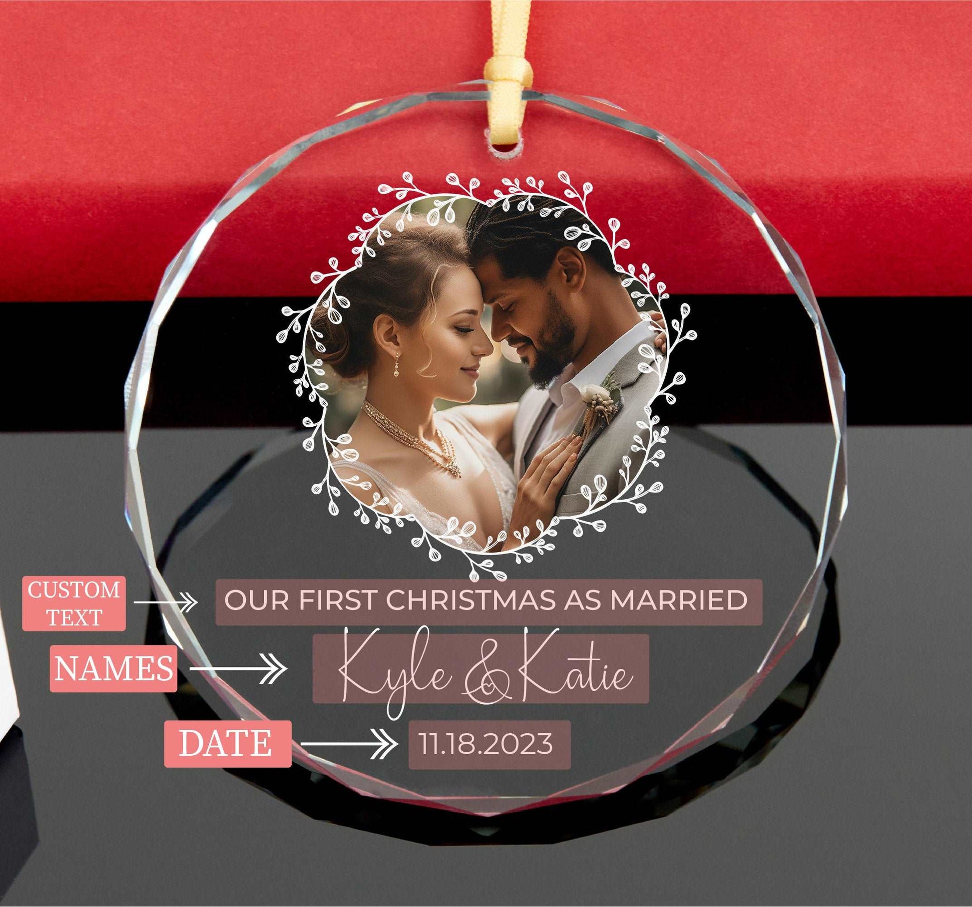 Personalized First Christmas Photo Ornament • Mr and Mrs Ornament • Engagement Gift for Couples