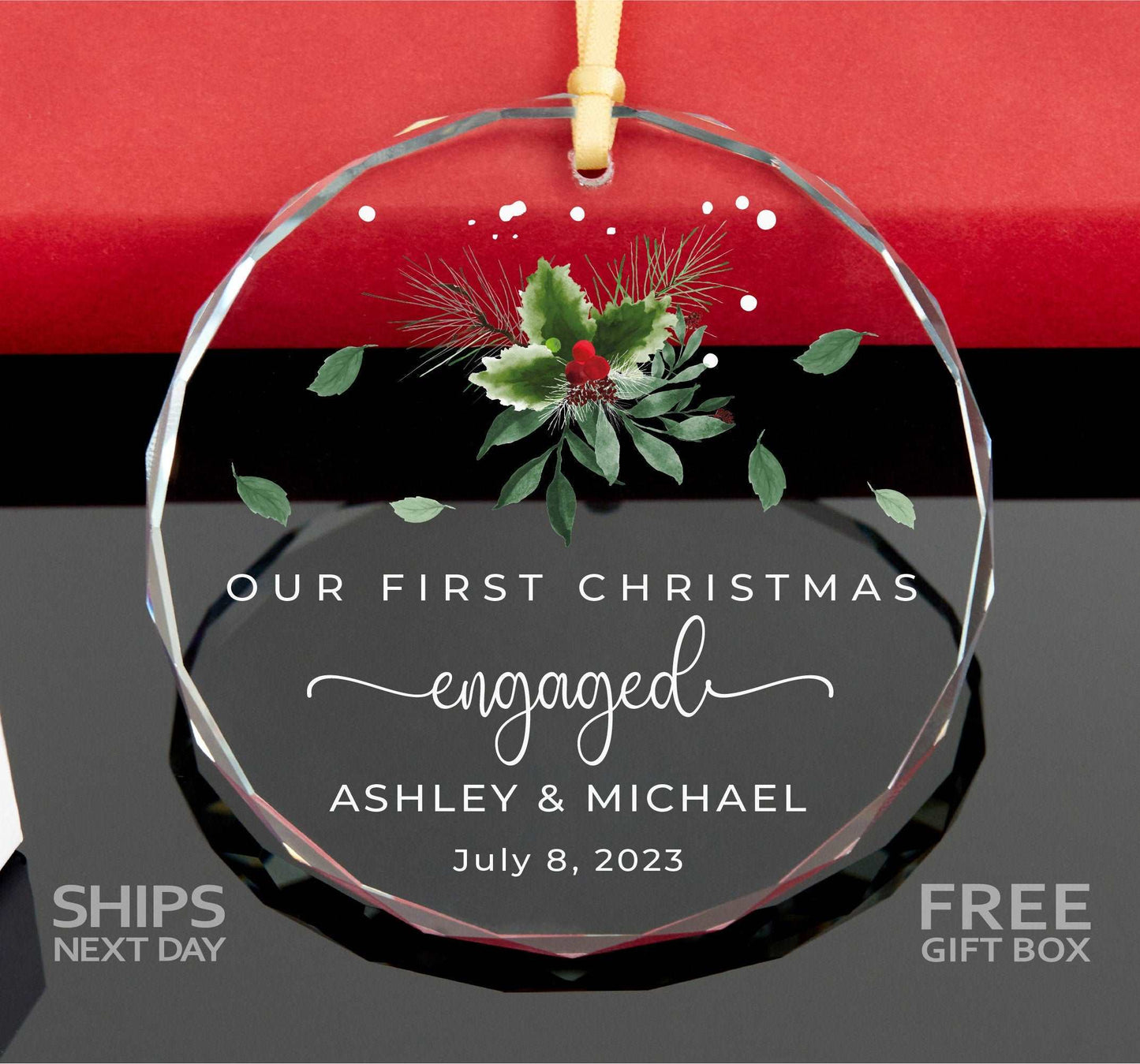 First Christmas Engaged Ornament • Personalized Engagement Gift for Couples • First Christmas Engaged Ornament