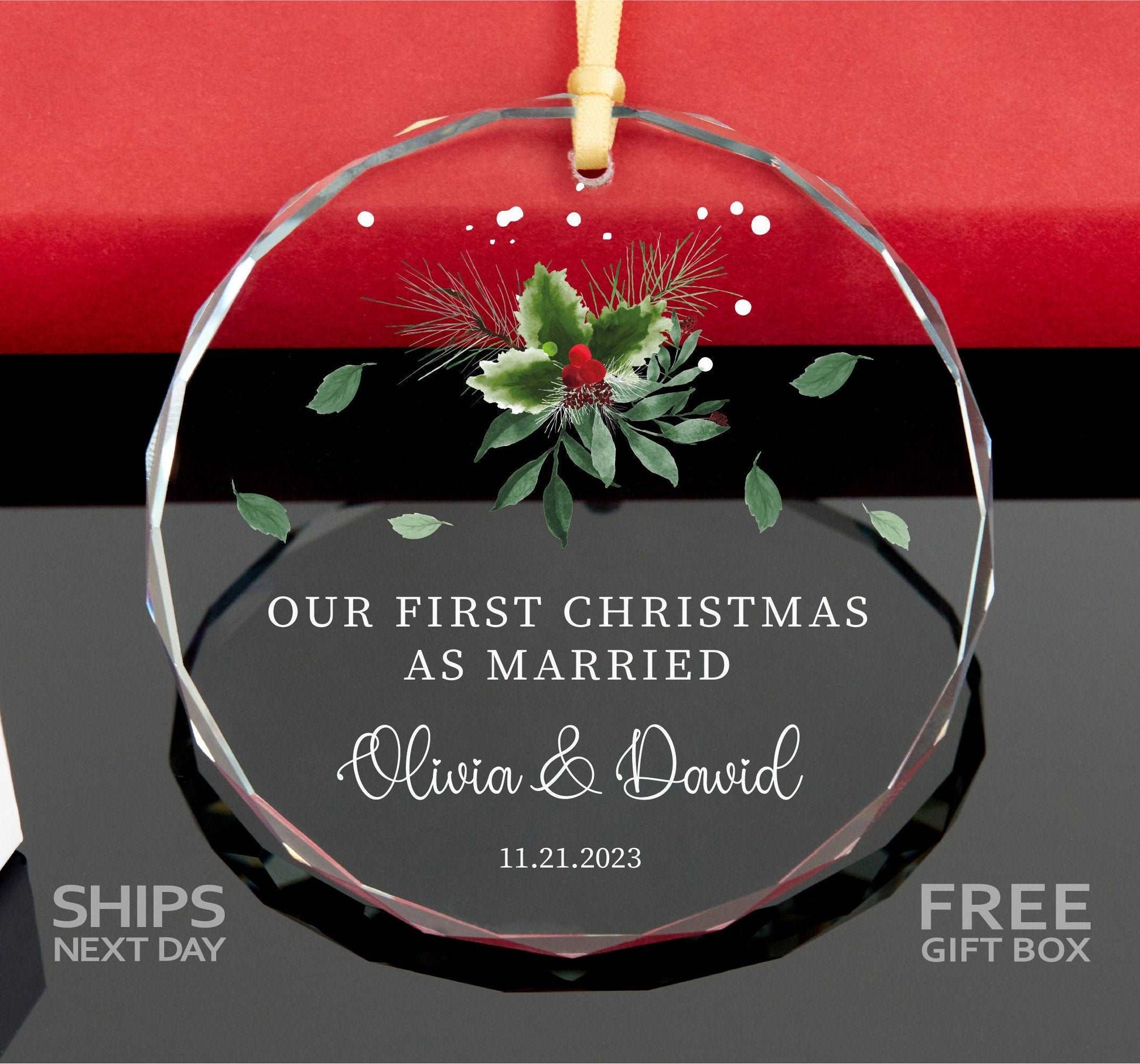 First Christmas as Married Ornament • Mr. and Mrs. Ornament •  Merry and Married Ornament • Glass Ornament