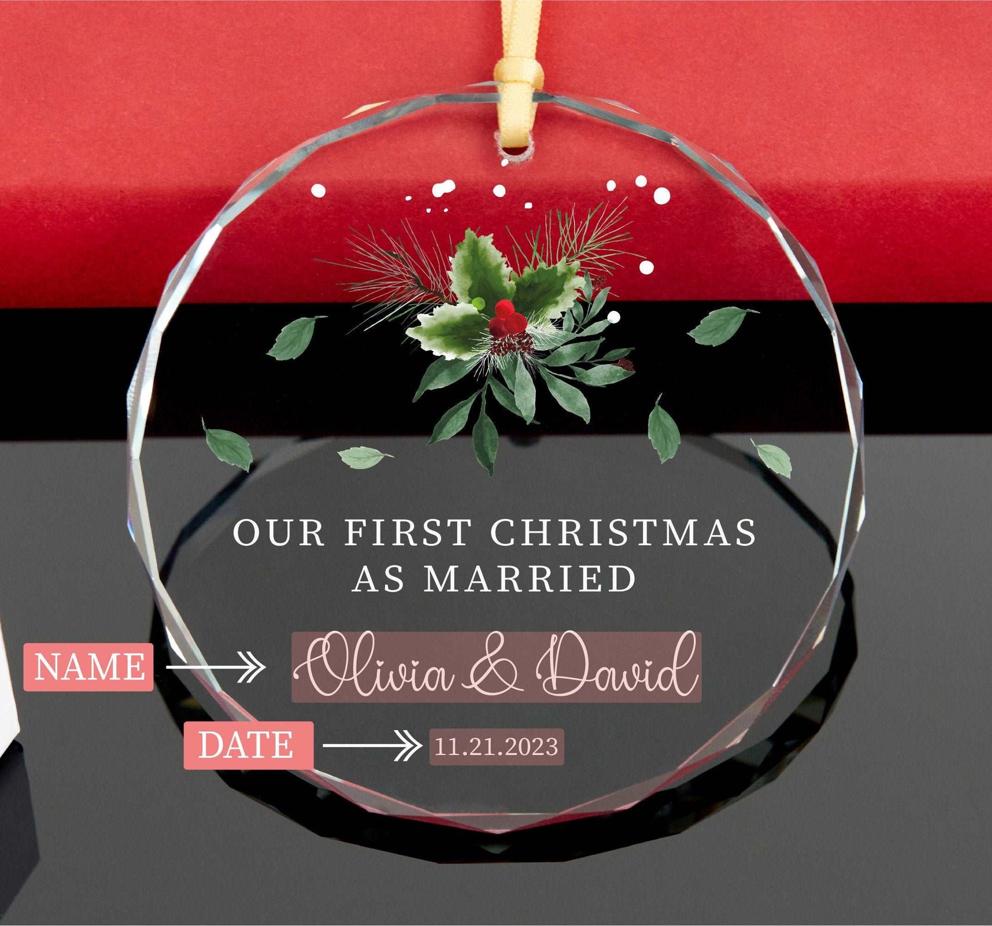 First Christmas as Married Ornament • Mr. and Mrs. Ornament •  Merry and Married Ornament • Glass Ornament