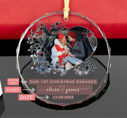 Personalized First Christmas Engaged Photo Ornament