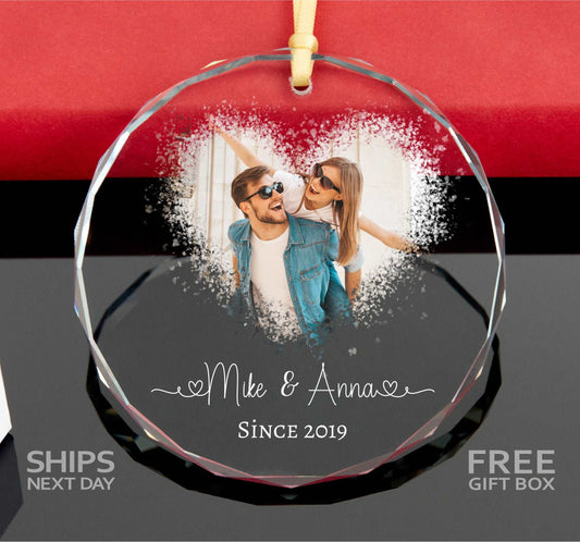 Couples Glass Christmas Ornament • Together Keepsake • New Couple Photo Ornament