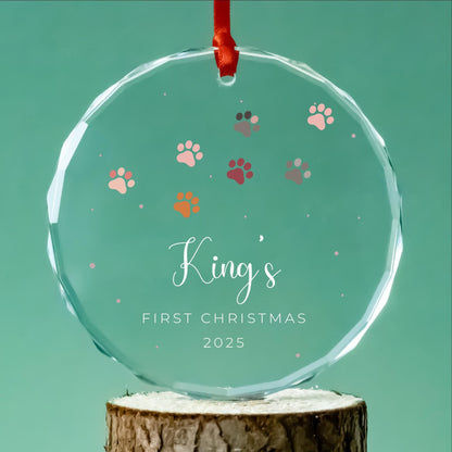 Personalized dog adoption glass ornament for a first Christmas