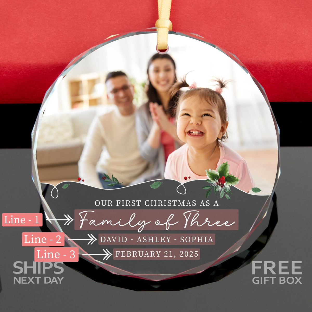 Baby's first Christmas family photo ornament