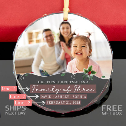 Baby's first Christmas family photo ornament