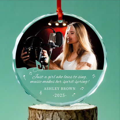 Personalized singer glass ornament with musical star design