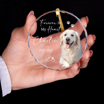 Dog remembrance glass Christmas ornament with paw prints