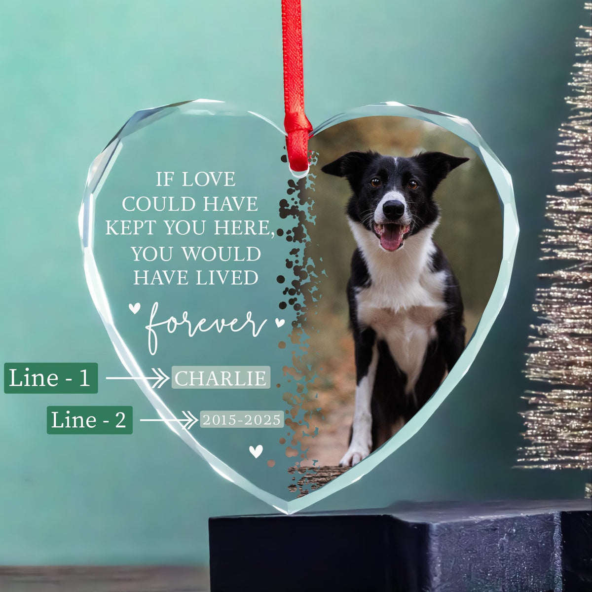 Pet loss keepsake ornament with name and years