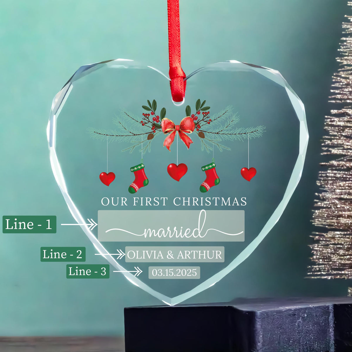 First Christmas married heart glass keepsake ornament