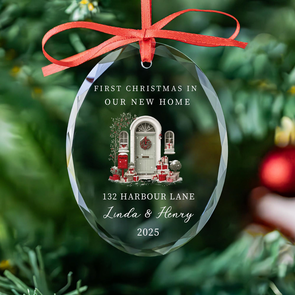 Realtor gift glass Christmas ornament with address