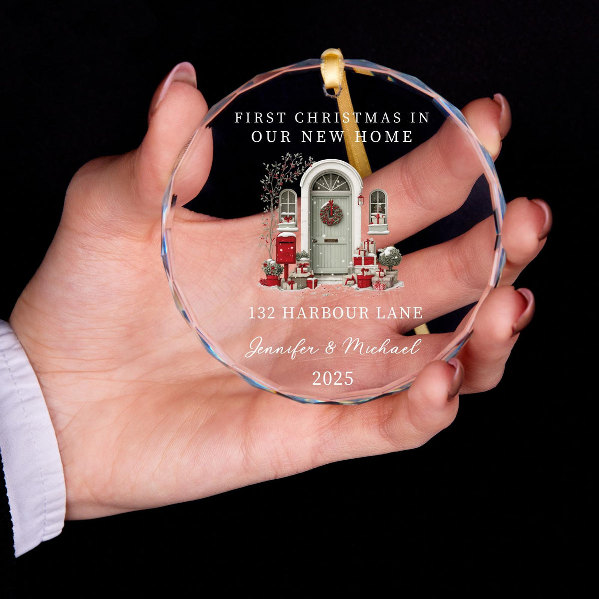 New home front door ornament in round, heart and oval glass shapes