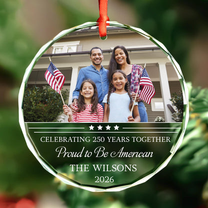 Personalized America 250 patriotic eagle photo glass ornament