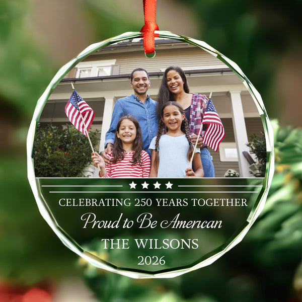 Personalized America 250 Patriotic Eagle Photo Ornament, 1776-2026 Glass Keepsake