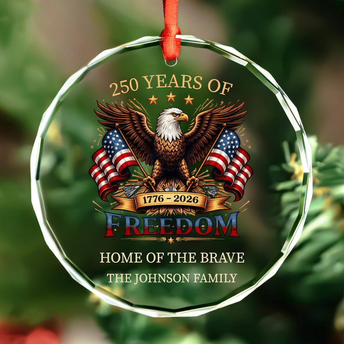 Personalized 250 years anniversary glass ornament USA 1776-2026