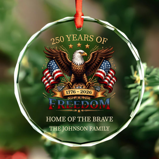 Personalized 250 years anniversary glass ornament USA 1776-2026
