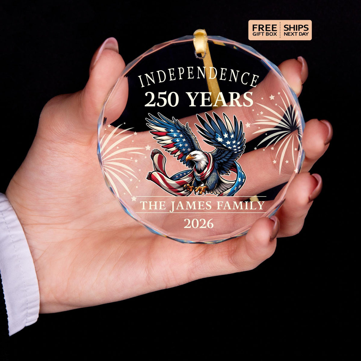 Personalized America 250 Liberty Bell glass ornament