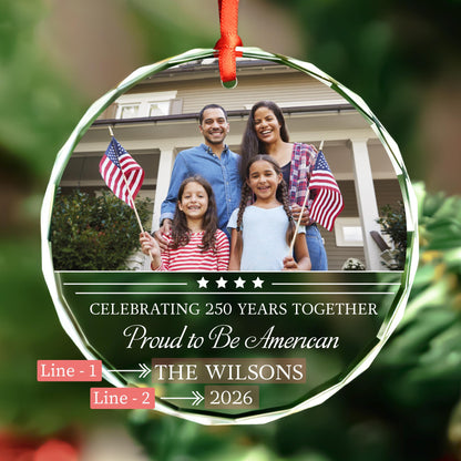 Patriotic photo glass Christmas ornament