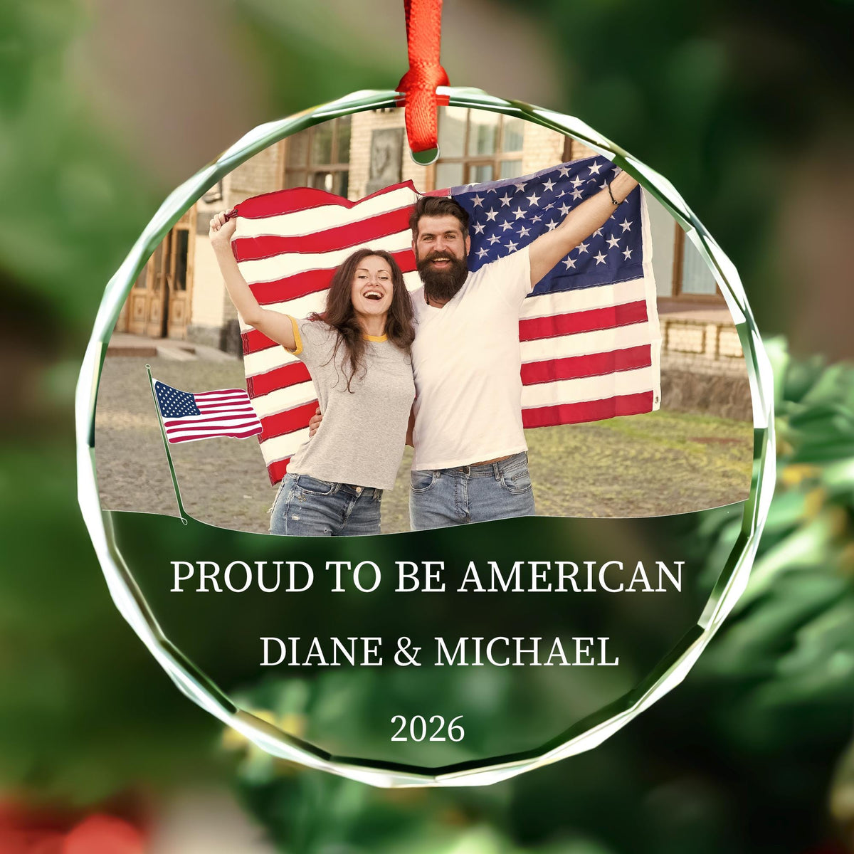 Personalized 250 years of America Liberty Bell glass ornament
