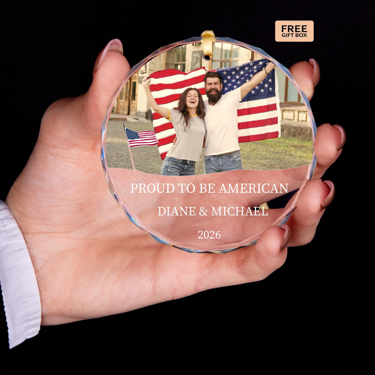 Red white and blue patriotic Christmas ornament