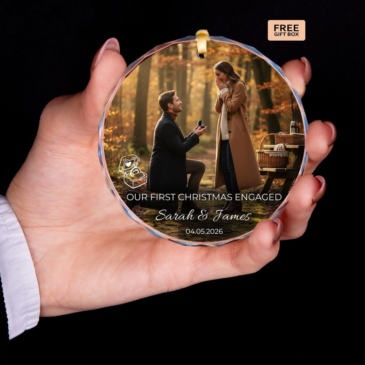 Newly engaged couple gift ornament