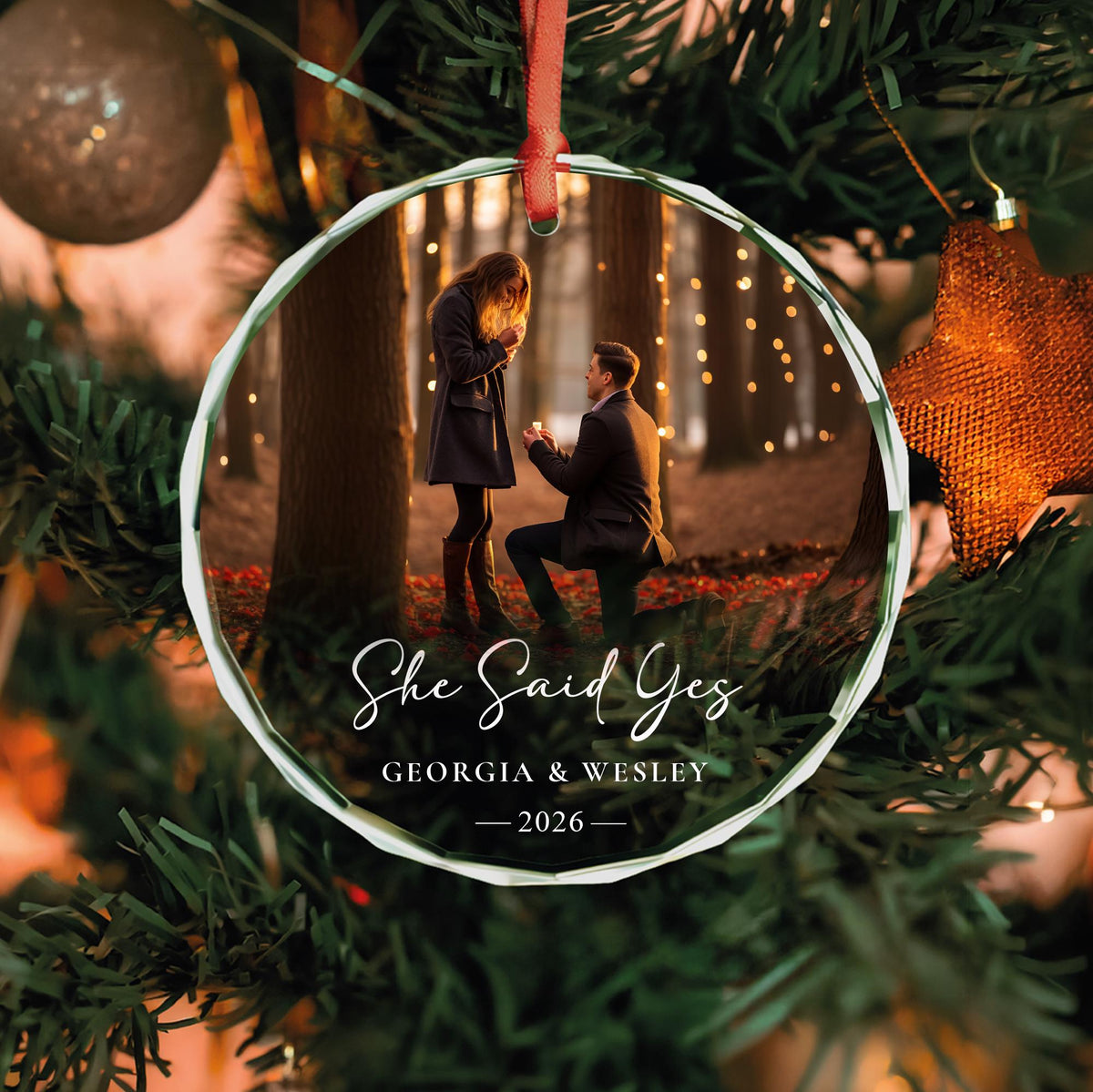 She Said Yes engagement photo keepsake ornament
