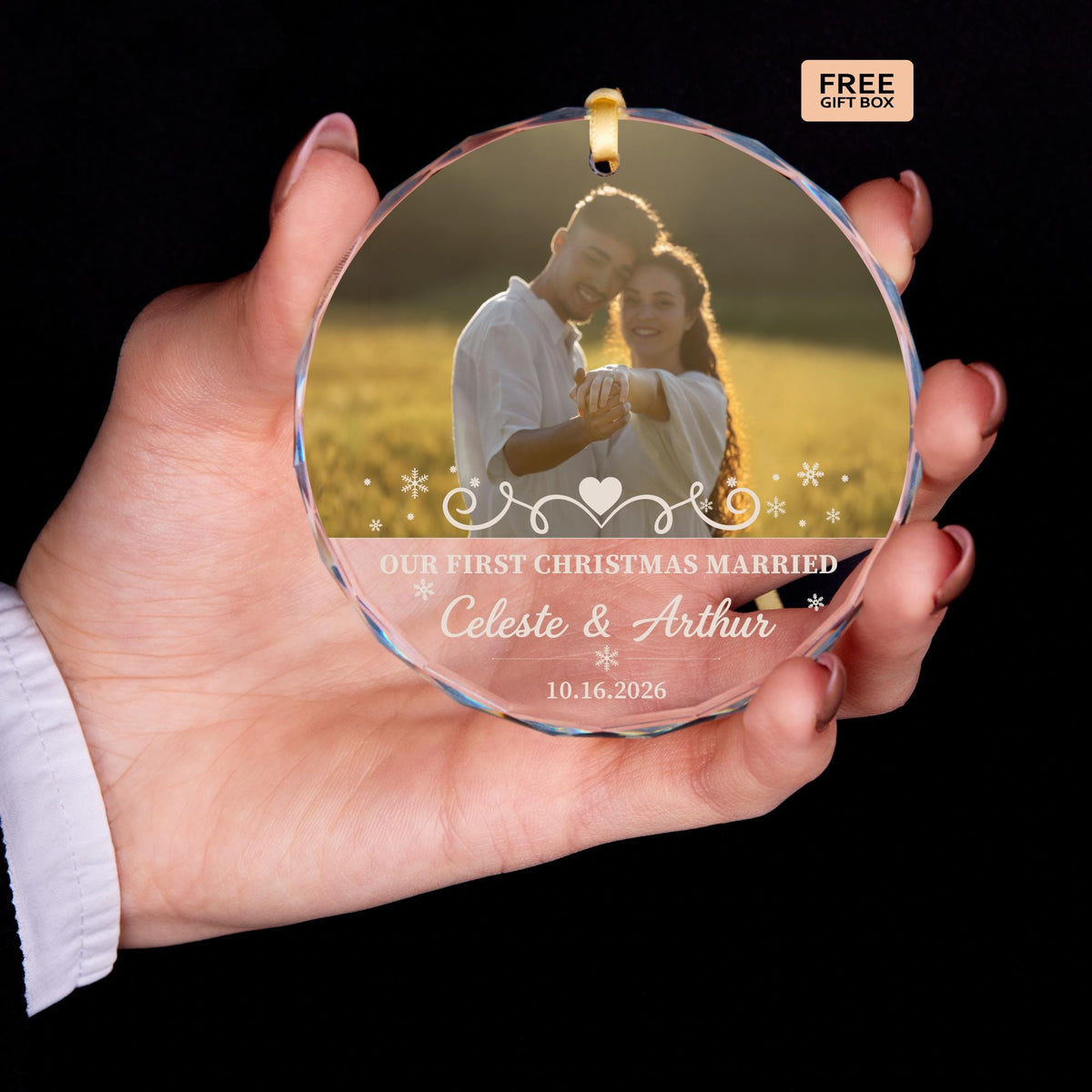 Newly engaged couple keepsake ornament with names and date