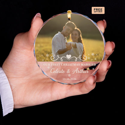 Newly engaged couple keepsake ornament with names and date