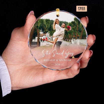 Proposal photo glass Christmas ornament with names