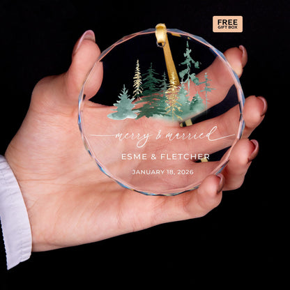 Newly engaged couple keepsake ornament with names and date