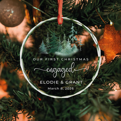 Engagement Christmas gift glass ornament with pine forest