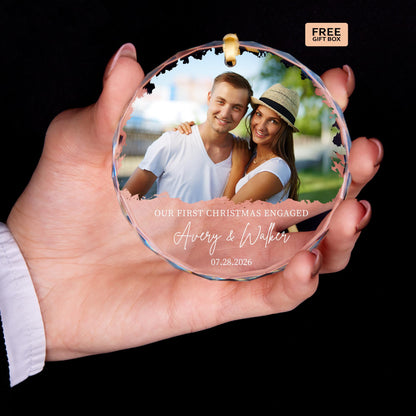 Engaged couple photo keepsake ornament