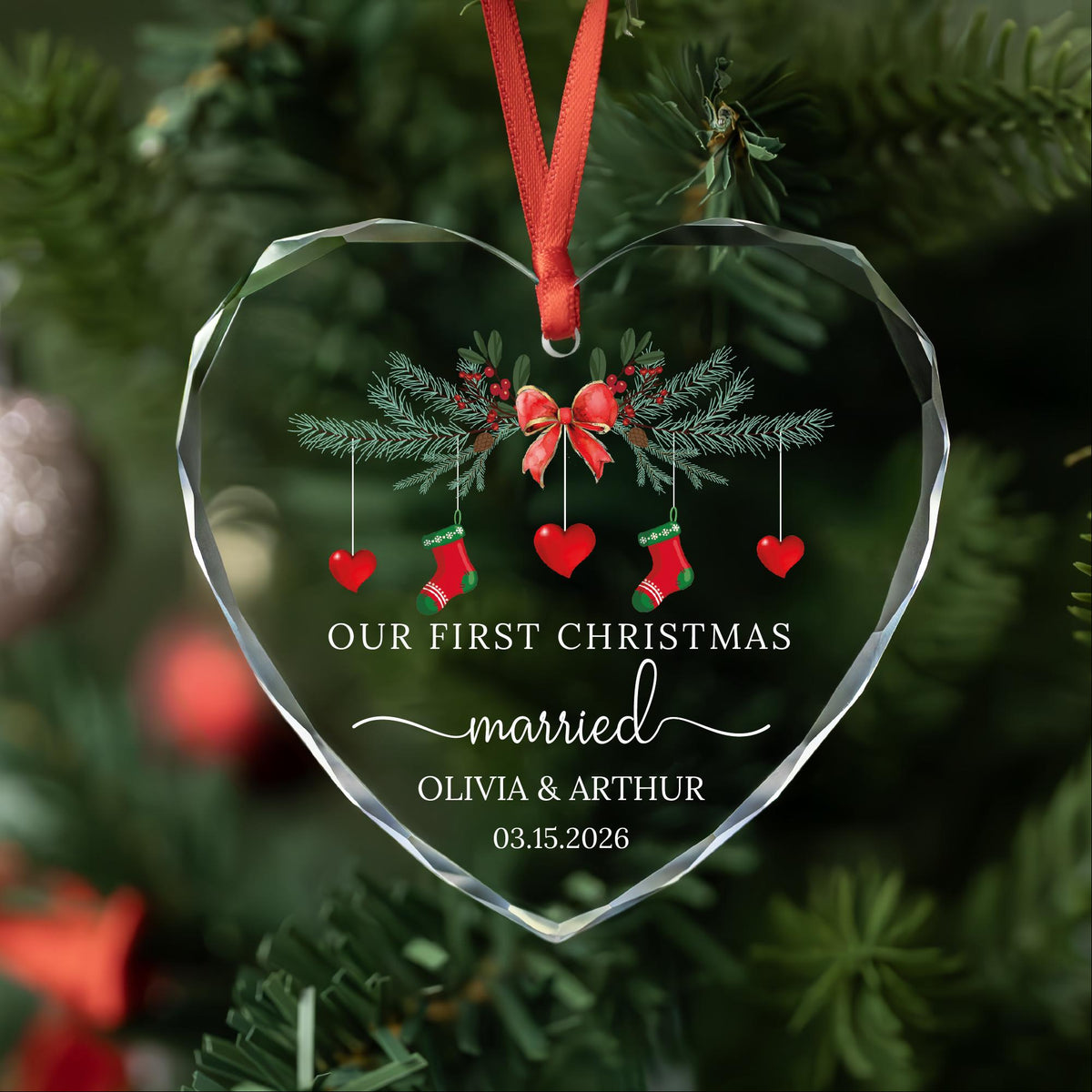 Married ornament design options with names and wedding date