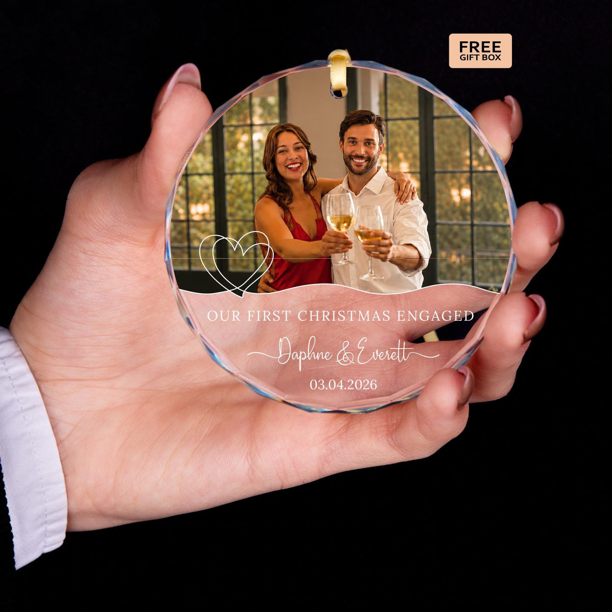 Newlywed wedding photo glass Christmas ornament