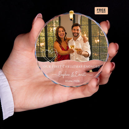 Newlywed wedding photo glass Christmas ornament