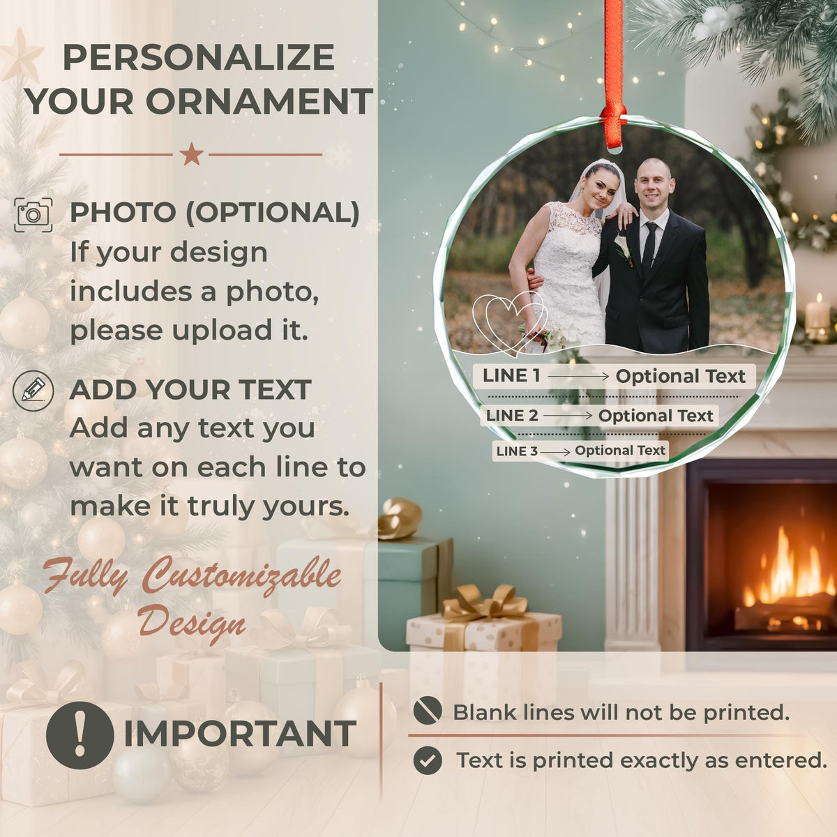 Married couple photo keepsake ornament in round and oval glass