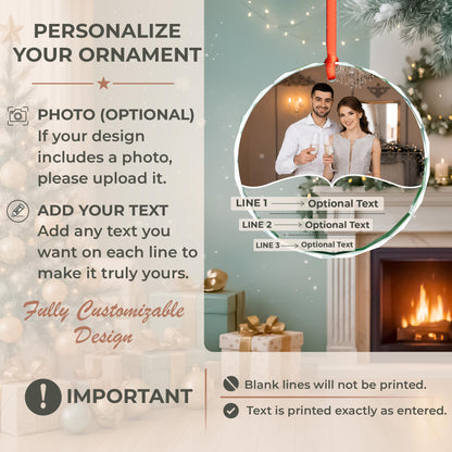 Newlywed wedding photo glass Christmas ornament in round and oval glass