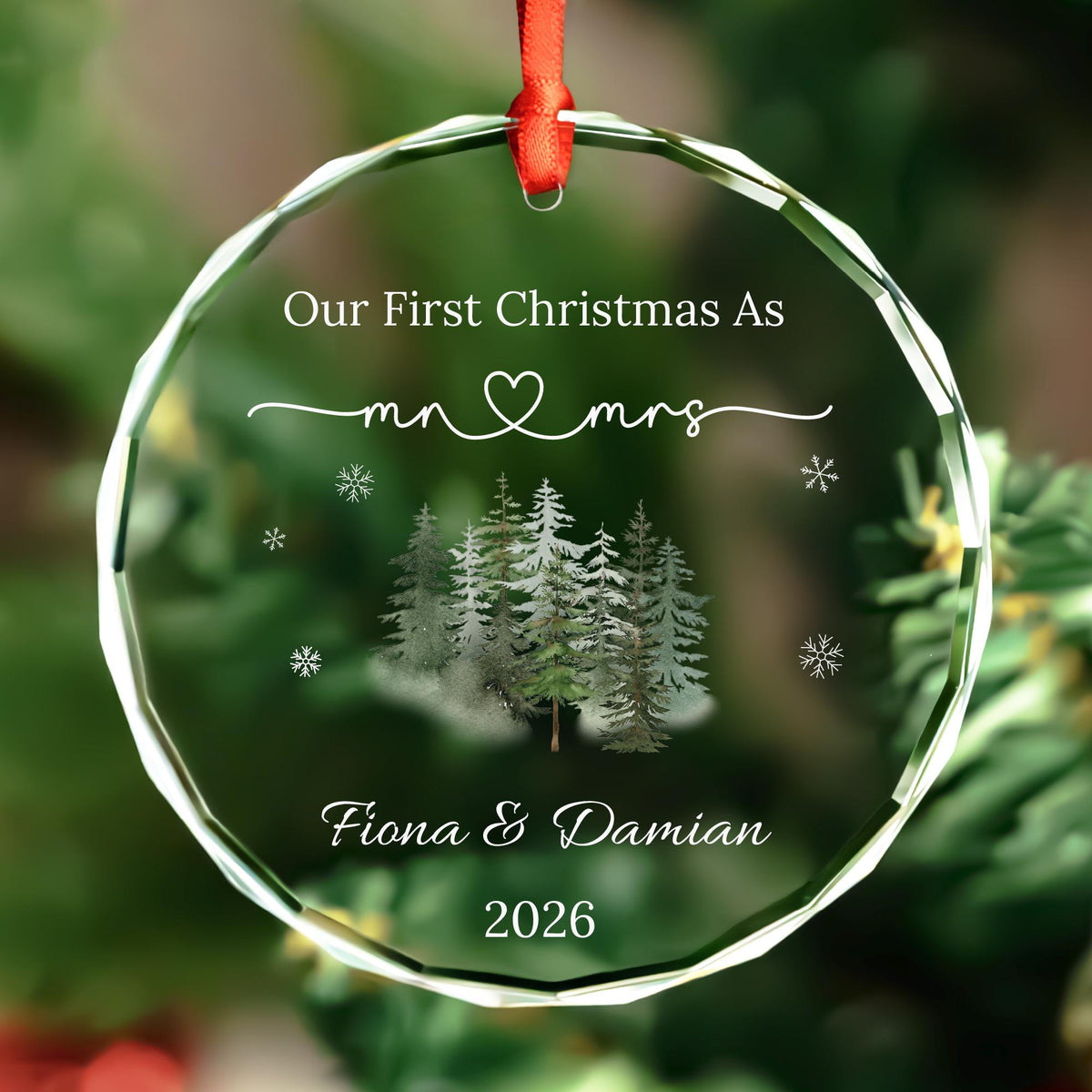 First Christmas married keepsake ornament with names and year