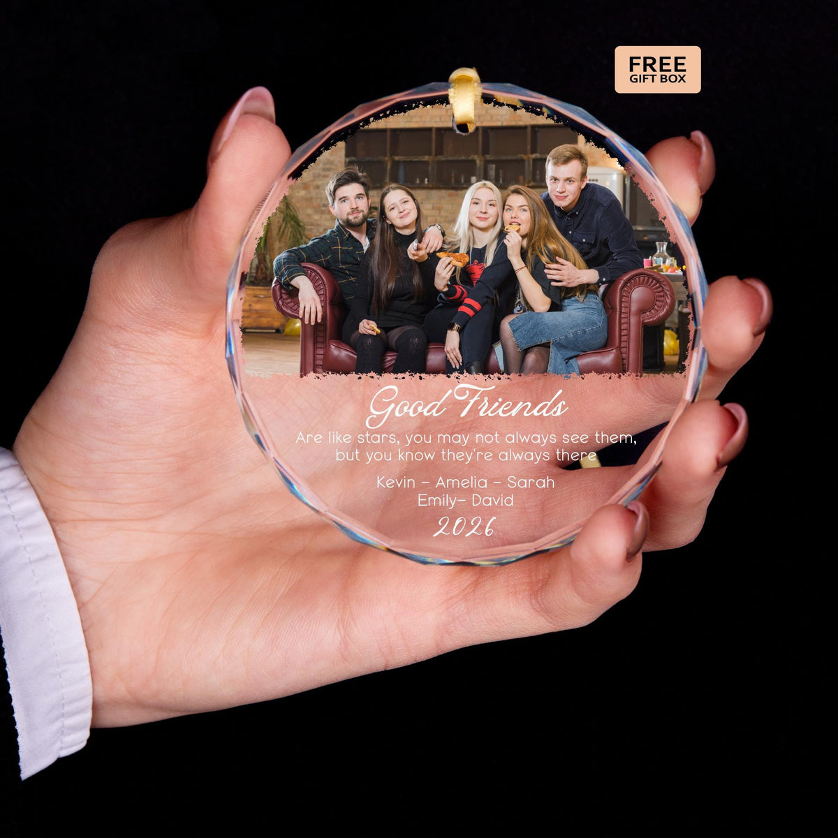Friends stars quote glass Christmas ornament