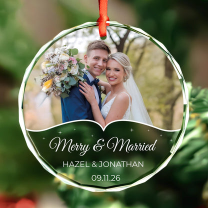 Wedding gift photo ornament with names and date