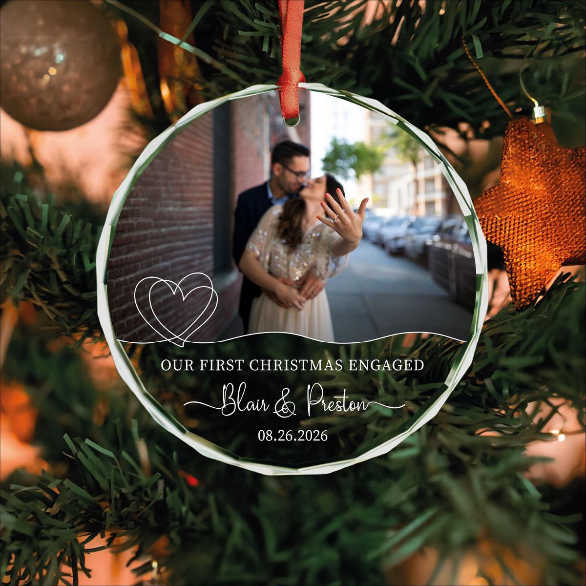 Engaged proposal photo keepsake ornament