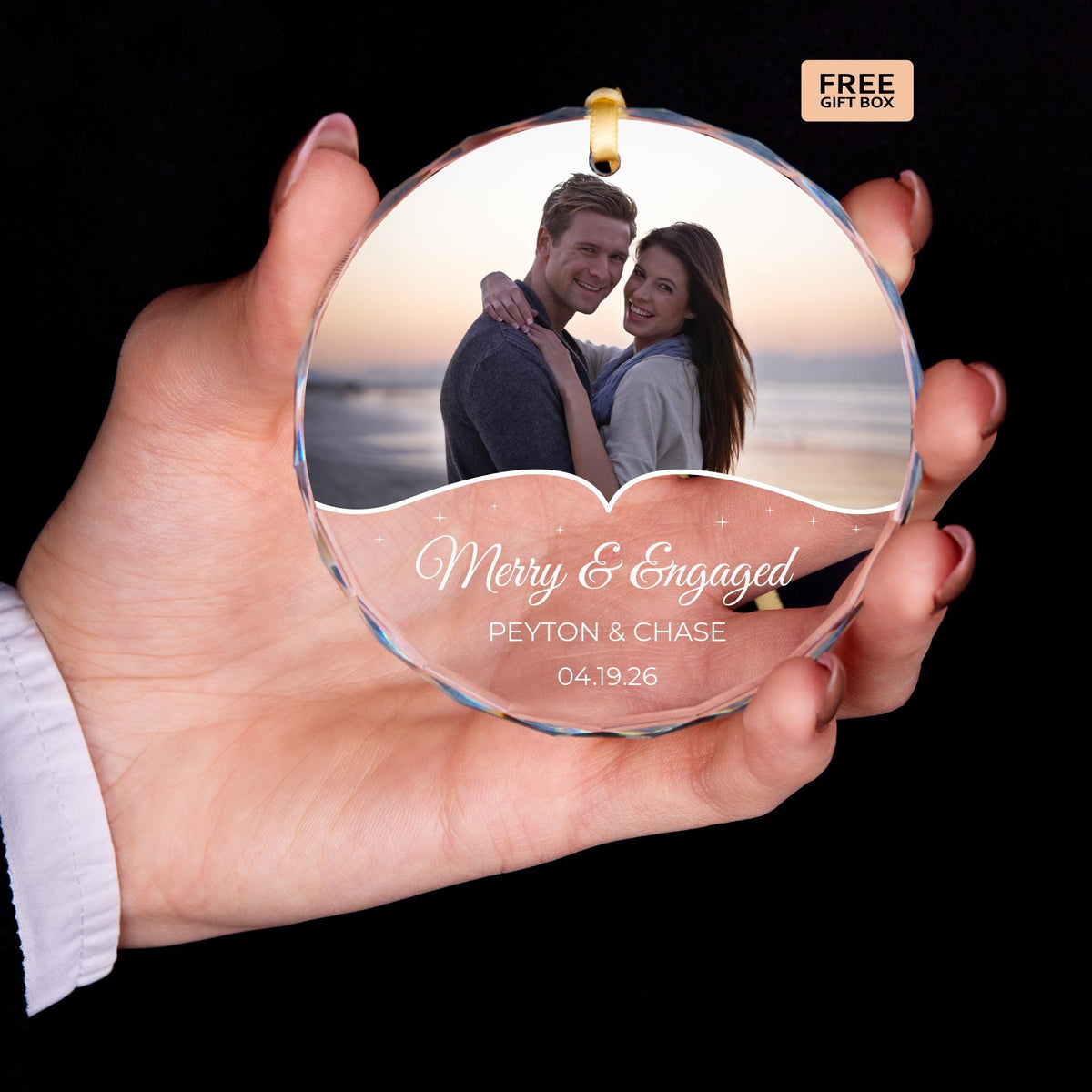 Newly engaged couple photo keepsake ornament