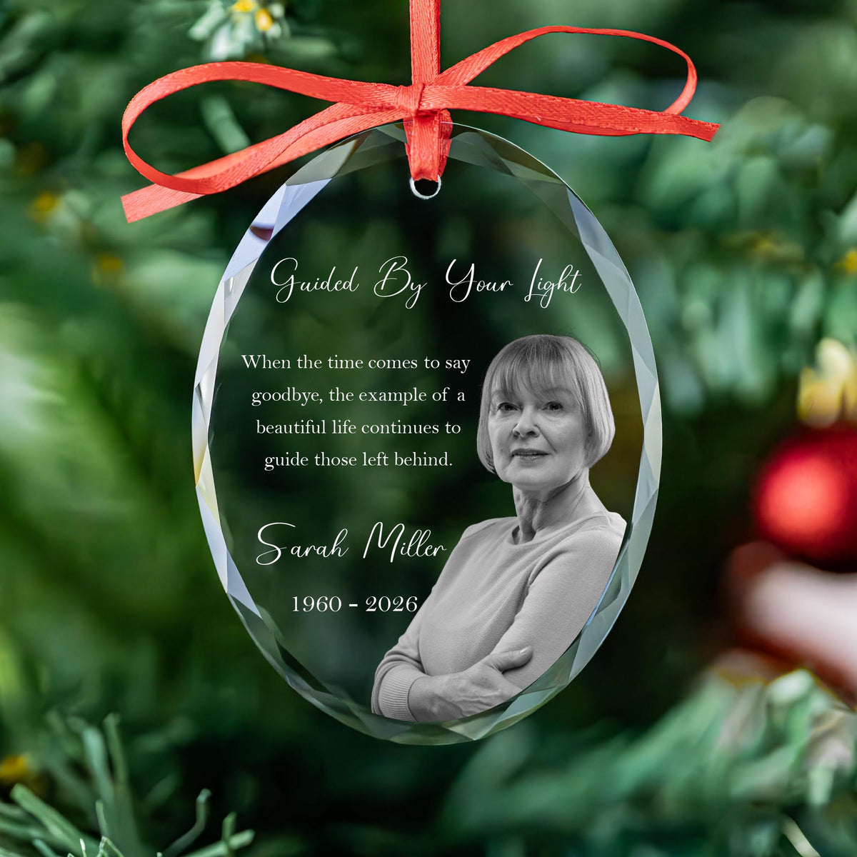 Personalized memorial heart ornament with name and years