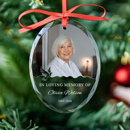 Memorial photo ornament with name and years