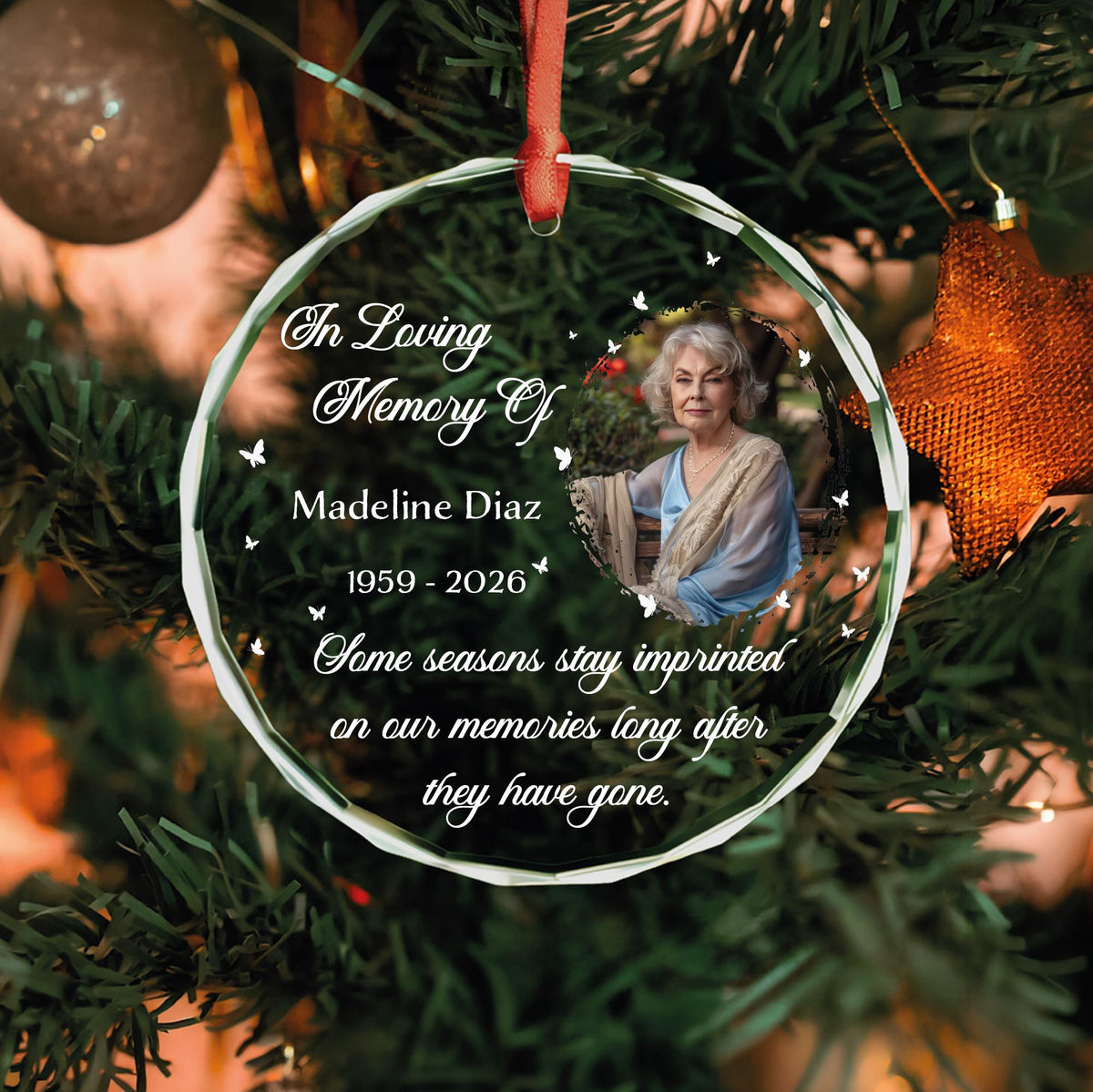 Memory quote keepsake glass Christmas ornament