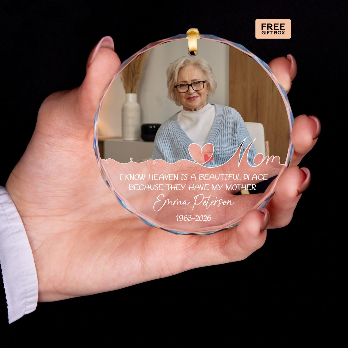 Mother remembrance keepsake glass Christmas ornament