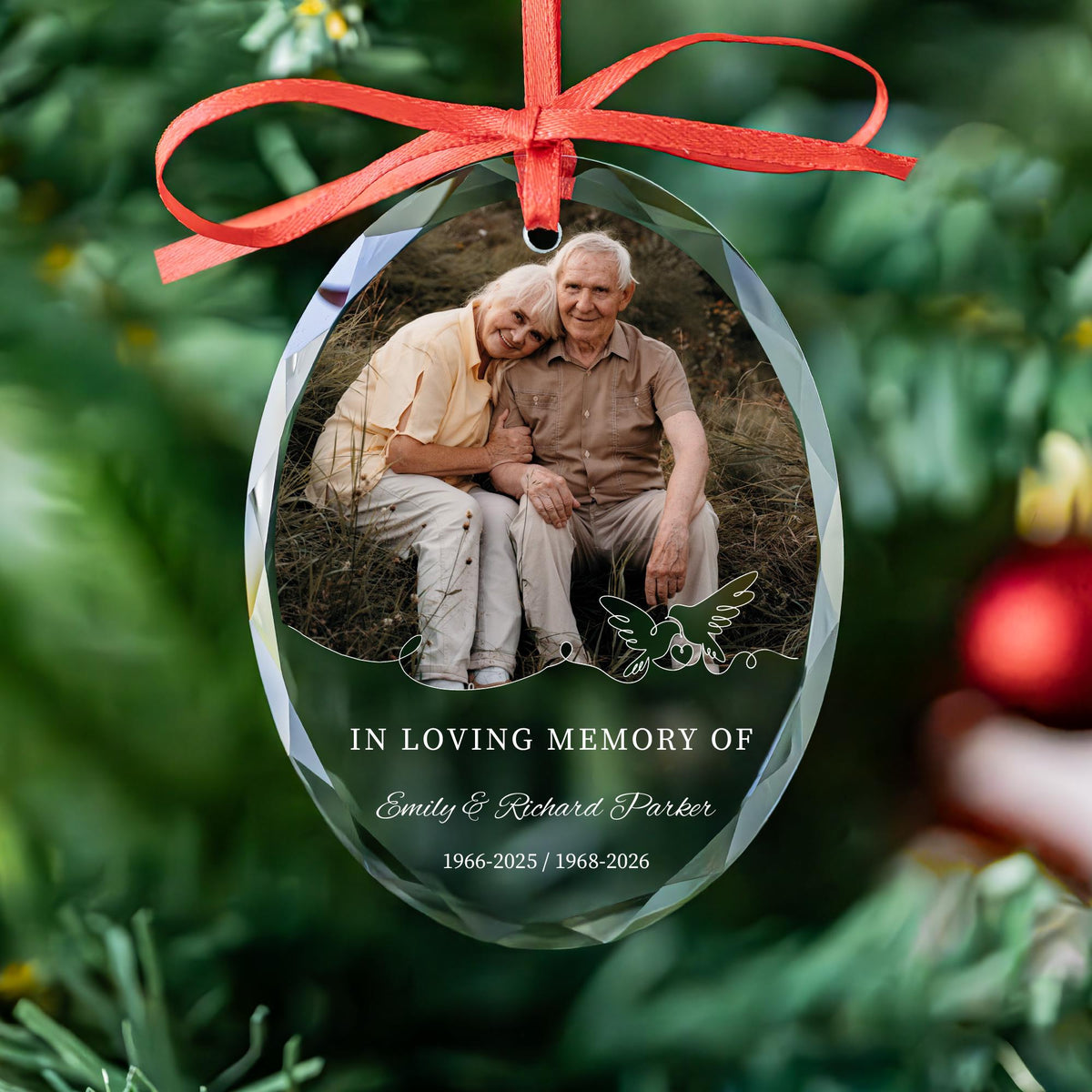 In loving memory ornament with two names and years