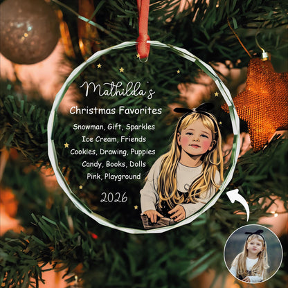 Child cartoon portrait keepsake Christmas ornament