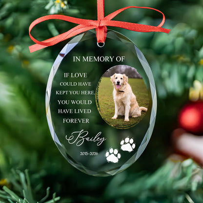 In memory of dog photo ornament in round, heart and oval glass shapes