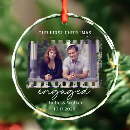 Black and white wedding photo ornament in a film strip frame